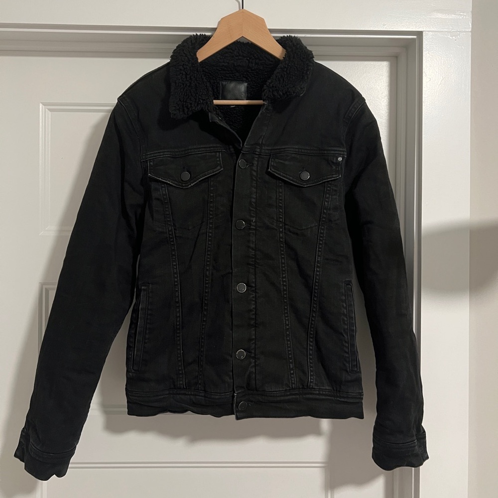 AG Faded Black Sherpa-Lined Denim Jacket